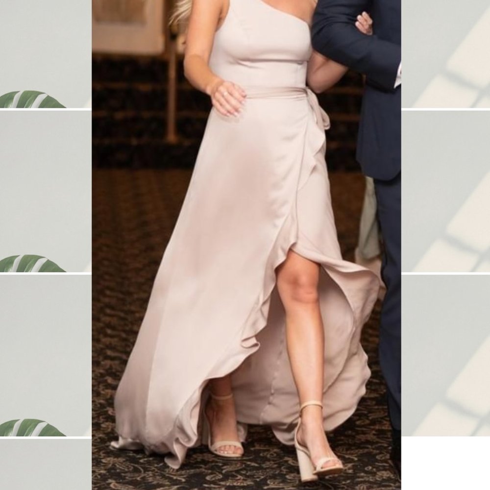 Bridesmaid dress- one shoulder, champagne/blush, Size 2